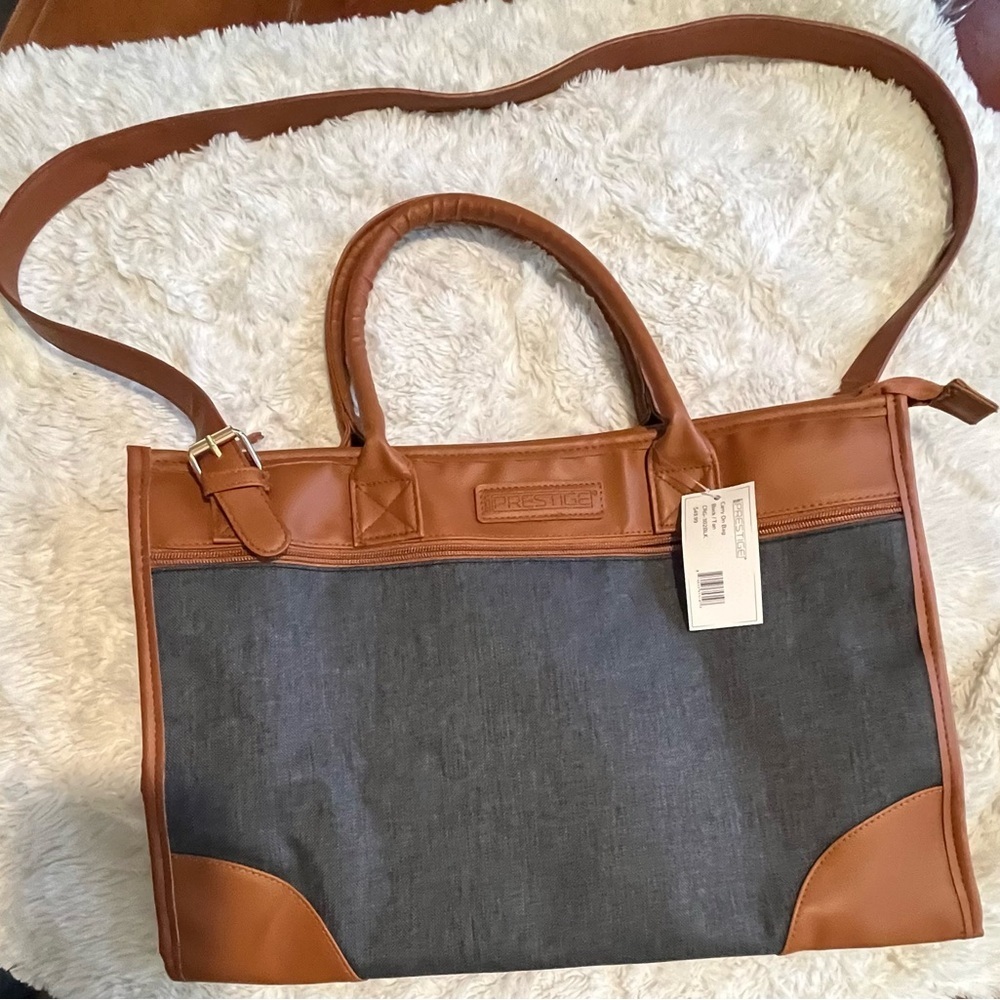 NWT CRG Prestige Brown Black Crossbody Carry On Tote Bag Purse 17X12